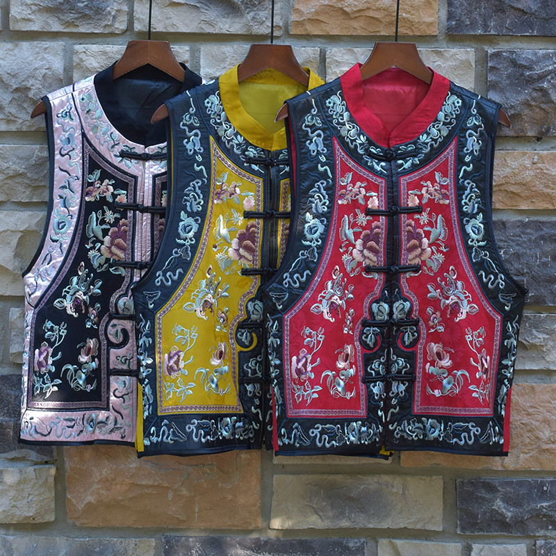 2024早秋新款民族风文艺复古重工高端缎面刺绣无袖坎肩马甲上衣