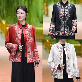 2025秋季新款国风重工刺绣宽松大码开衫上衣太太服宽松新外套女