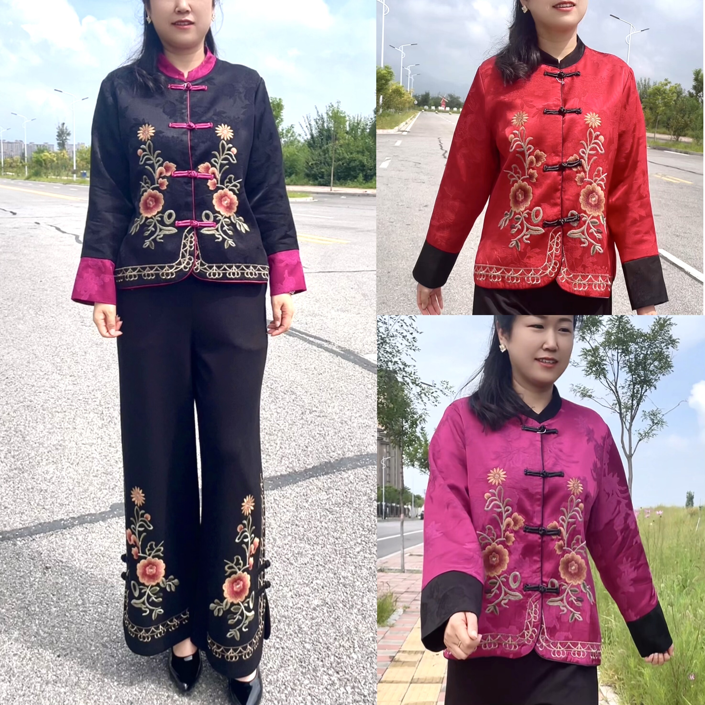国风刺绣花拼接袖秋款偏厚民族风女装重工刺绣花开衫外套女上衣