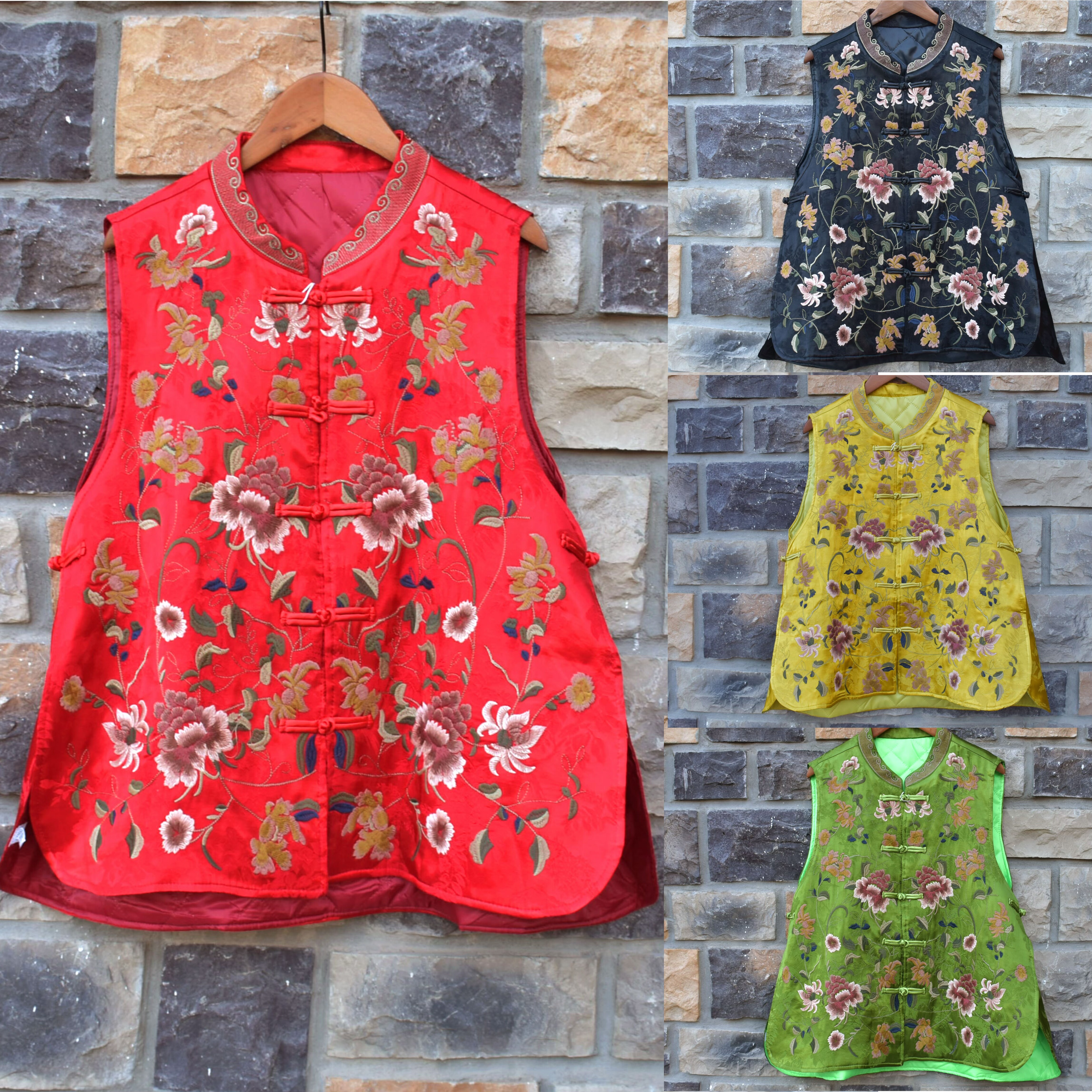 2025秋冬新款宽松版国风刺绣花夹棉满绣立领马甲妈妈装无袖坎肩