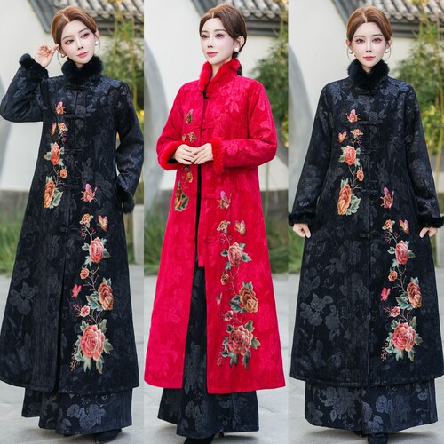 2024秋冬新款新中式民族风雪尼尔刺绣花加厚大码棉大衣唐装外套