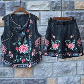 两件套新中式 2025夏季 无袖 上衣短裤 民族女装 重工刺绣背心中式