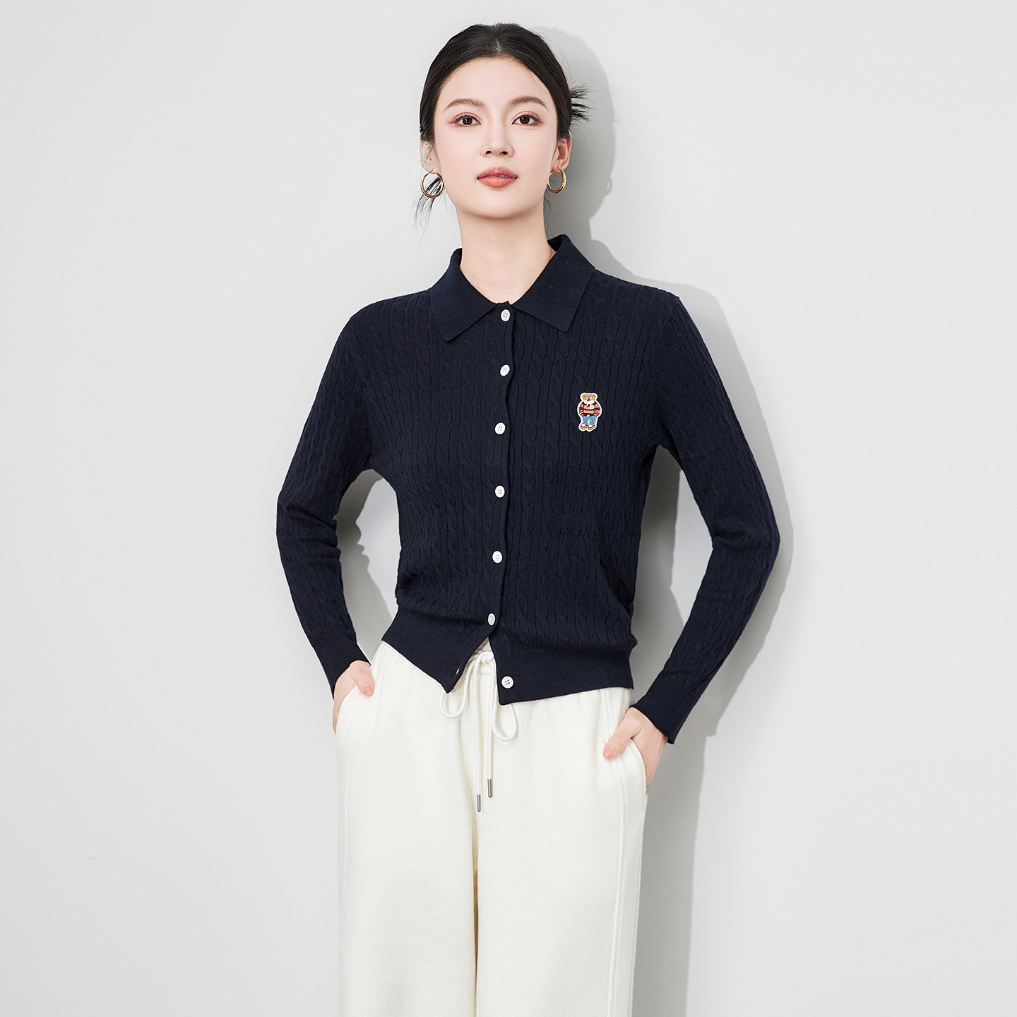 RMO&JUL学院风翻领针织开衫羊毛混纺长袖POLO衫叠穿罗家女装
