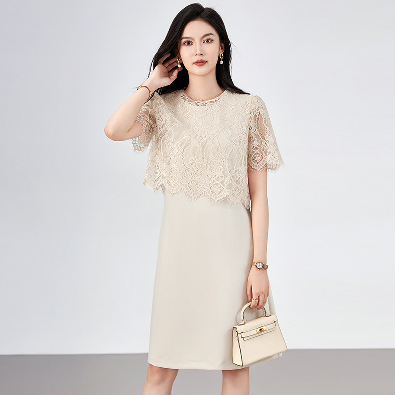 RMO&JUL简约气质蕾丝短款罩衫上衣+无袖背心连衣裙时尚两件套罗家