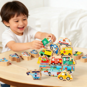 实木大颗粒积木穿绳平衡叠叠乐玩具助力宝宝手眼协调精细化动作