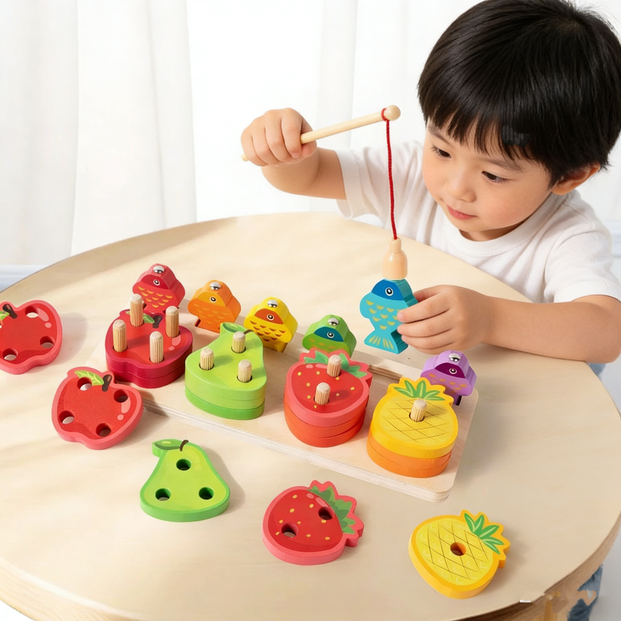 宝宝早教水果套柱钓鱼多孔配对玩具锻炼手眼协调专注力幼儿园益智,玩具/童车/益智/积木/模型,钓鱼类玩具,淘宝优惠券,粉丝福利购,淘宝优惠卷
