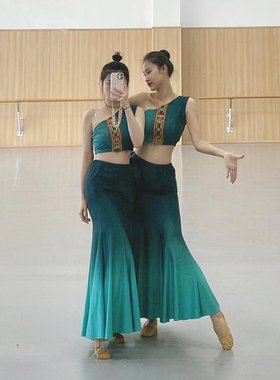 傣族舞蹈服装傣族舞裙孔雀舞儿艺考童渐变民族傣族舞练习裙服装