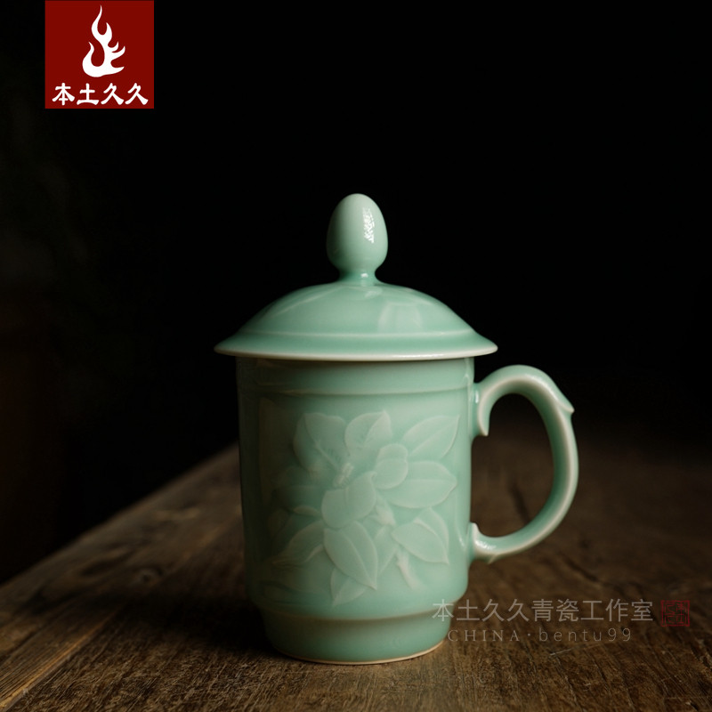 夏侯大容量梅子青杜鹃花茶杯图片