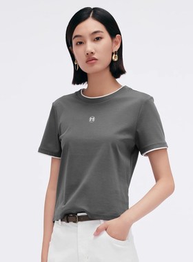 商场同款Migaino曼娅奴2025新款圆领短袖灰色T恤女MP12RA035
