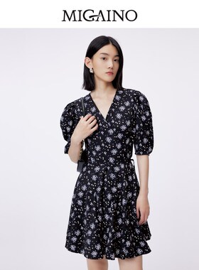 Migaino曼娅奴碎花连衣裙女2024春夏新款法式收腰A字裙MO12DB120