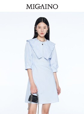 曼娅奴衬衫连衣裙女2023春季新款法式别致收腰A字裙短裙MN14DC612