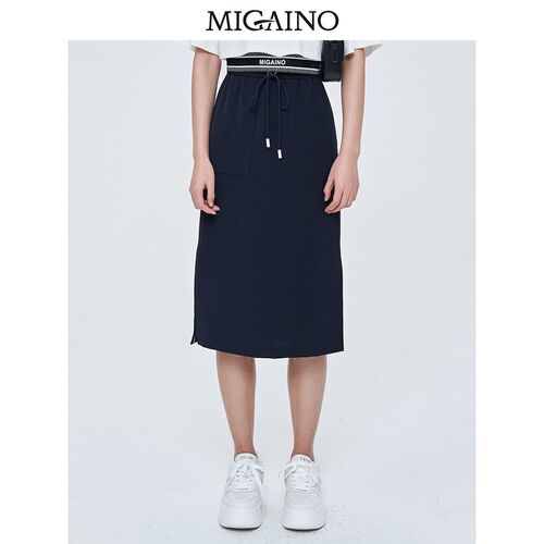 Migaino曼娅奴休闲半身裙女2023年夏季新款高腰抽绳裙子MN21EB050