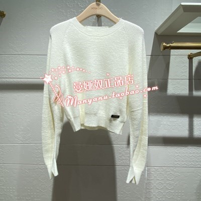 曼娅奴正品2023年新款春装圆领长袖短款针织衫上衣女MN12KW259