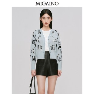 曼娅奴2024年秋冬新款 女MO44JK603 复古百搭V领设计感提花毛衣开衫