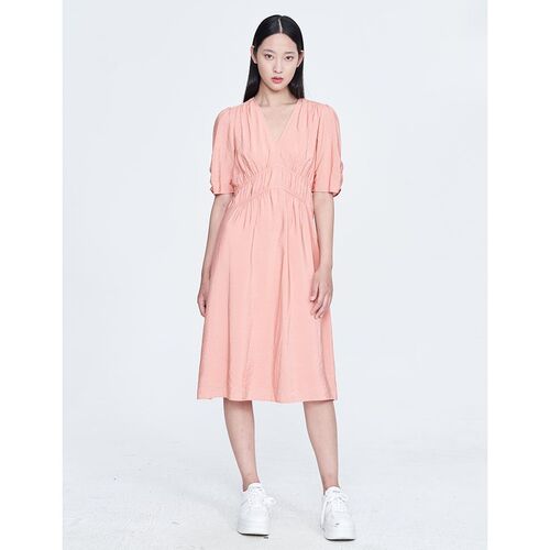 曼娅奴2023年新款专柜正品春装修身显瘦V领气质女连衣裙MN12DB505