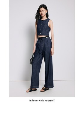 曼娅奴女装休闲高腰宽松阔腿牛仔裤MP22NC021