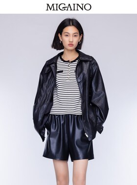 女装2024年秋季新款大廓型男友风皮衣外套MO32SC046