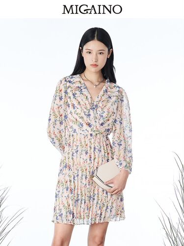 印花显瘦百褶裙小个子高腰