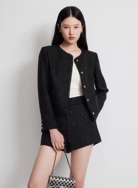 女装2025春季新款复古高级感黑色短款小香风外套MP14SC616