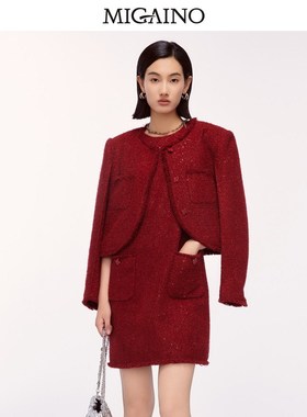 Migaino曼娅奴女装2024年冬新款新年红色时髦小香风外套MO42SC003