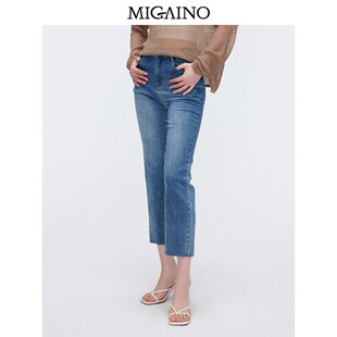 Migaino曼娅奴女装2024夏季新款高腰九分裤子直筒牛仔裤MO22NC026