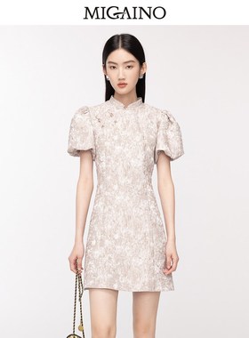 曼娅奴2024早秋新款新中式盘扣提花国潮旗袍连衣裙女MO34DA630