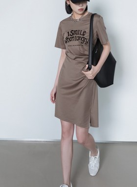曼娅奴女装2025夏新款圆领短袖显瘦裙子小个子T恤连衣裙MP24DA662
