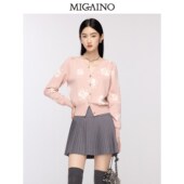 曼娅奴2024年秋冬新款 V领小众设计感软糯提花开衫 女MO44JK602