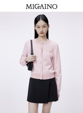 Migaino曼娅奴针织开衫女2024春秋新款气质圆领长袖上衣MO12JK208