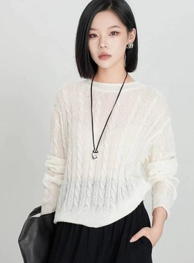 Migaino曼娅奴女秋慵懒百搭软糯真丝羊绒套头毛衣针织衫MP34WH604