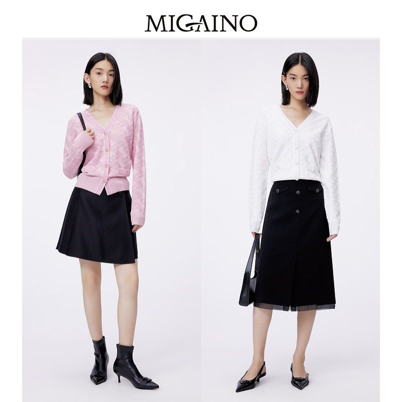 Migaino曼娅奴针织开衫女2024春季新款气质设计感上衣MO12JK219,女装/女士精品,毛针织衫,淘宝优惠券,粉丝福利购,淘宝优惠卷