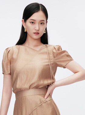 曼娅奴2024夏装新款专柜正品短袖纯色衬衫女上衣MO22AA117