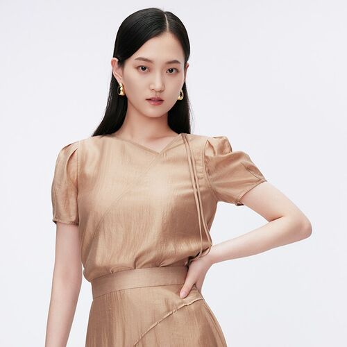 曼娅奴2024夏装新款专柜正品短袖纯色衬衫女上衣MO22AA117