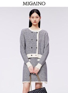 Migaino曼娅奴小香风套装裙2023冬新款高级感羊毛两件套MN42MW208