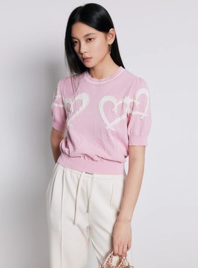 女装2025年春季新款圆领设计感爱心提花针织上衣MP14KW604