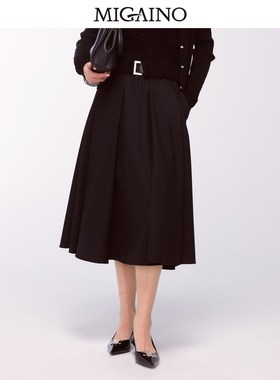 Migaino曼娅奴女装2024年秋冬新款黑色优雅百搭半身裙MO42EB032