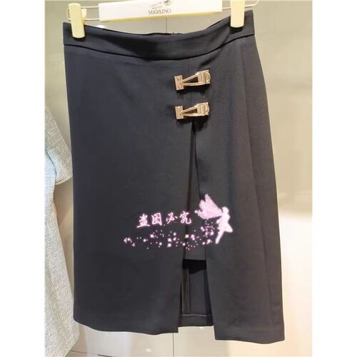 曼娅奴2023年夏款新品抽绳显瘦开叉大口袋简约半身裙女MN22EB031