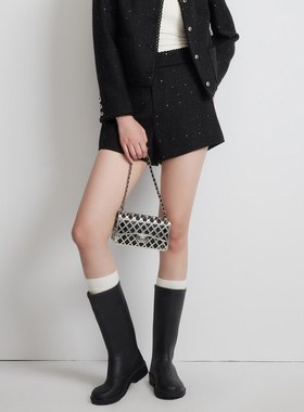 曼娅奴女装2025早春款时髦精致高腰设计感黑色休闲短裤MP14BA604