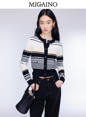 女装2024年秋季新款圆领条纹软糯针织开衫MO32JK209