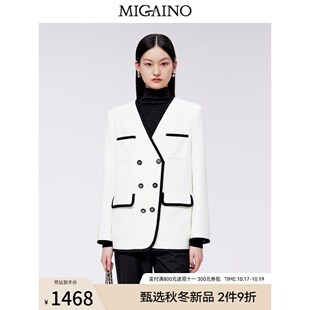 Migaino曼娅奴毛呢外套女2023冬季新款宽松西装呢大衣MN42GA006