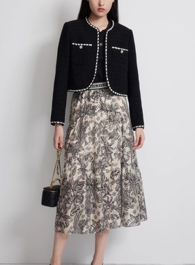 女装2025年春新款高腰显瘦法式艺术感印花半身裙MP14EB604