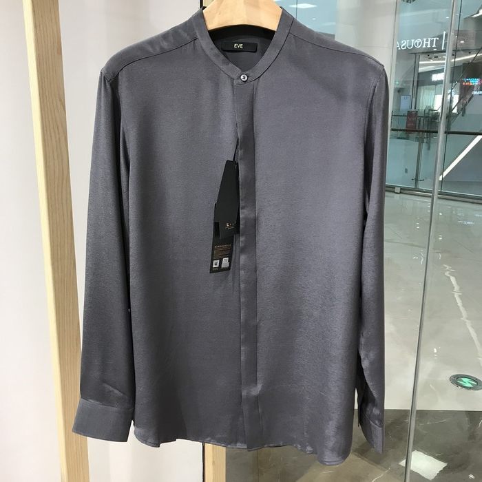 依文男士特价175/96A桑蚕丝弹性隐扣暗扣立领灰色长袖衬衫1980元