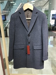 依文诺丁山新款折扣男士商务至尊高档绵羊毛灰色西服领毛呢大衣