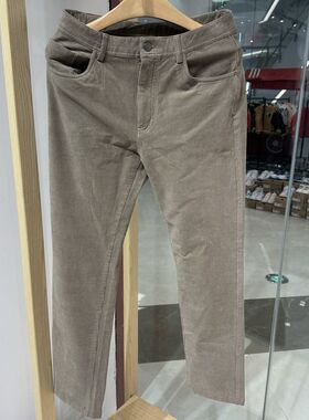 依文新款男士商务条绒抗皱上班春秋冬款弹性卡其色休闲裤1380元