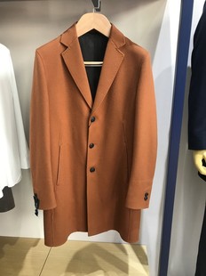 依文诺丁山男士商务西装领纯绵羊毛桔红色毛呢大衣吊牌价7980元