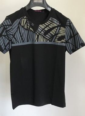 依文诺丁山男士商务时尚弹性圆领黑色半袖短袖T恤吊牌价1080元