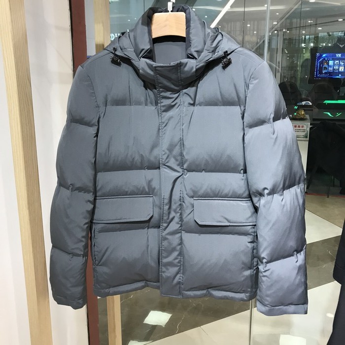 诺丁山新款男士桑蚕丝面料鹅绒灰蓝色羽绒服吊牌价4980元专柜同款