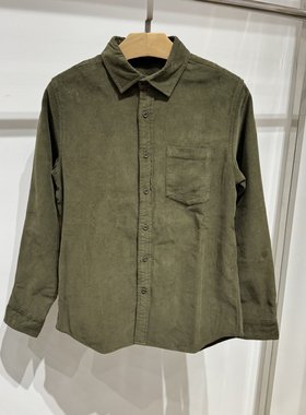 威尚梵恩斯男士休闲秋冬款加厚加绒纯棉灯芯绒保暖条绒墨绿色衬衫