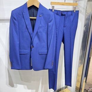 依文诺丁山特价意大利维达莱VBC纯羊毛蓝色单粒扣西服裤专柜同款