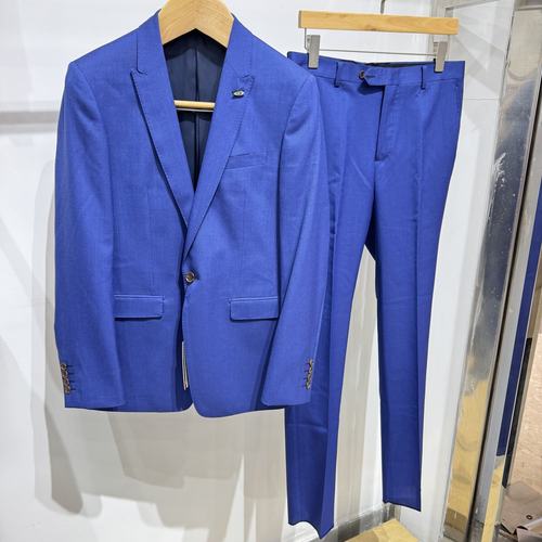 依文诺丁山特价意大利维达莱VBC纯羊毛蓝色单粒扣西服裤专柜同款